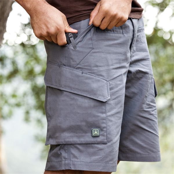 

outdoor shorts summer multi-bags tactical men cross check fabric quick-drying elastic waist hiking camping fishing, Brown;gray
