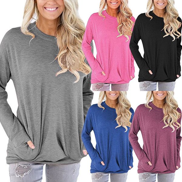 

5 color s-xxl plain t shirt women cotton elastic basic t-shirts female casual long sleeve pocket t-shirt women, White
