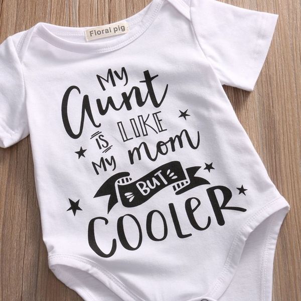 

dermspe newborn baby boys girls letter my aunt is like my mom but cooler printed romper short sleeve jumpsuit clothes outfits, White