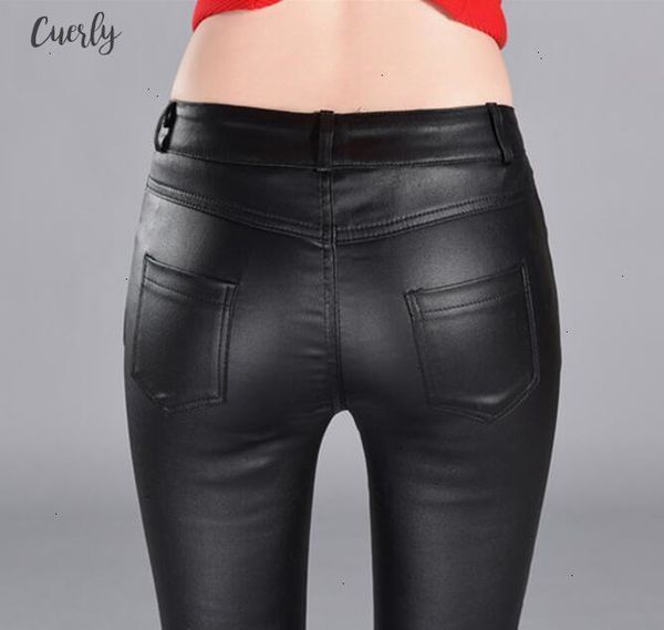 

winter autumn women leather pants high waisted elastic shiny trousers slim female pencil leather pants women pantalon femme, Black;white