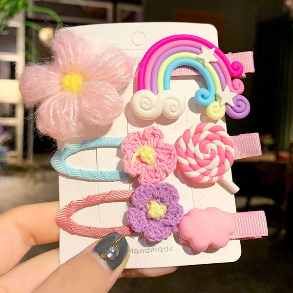 

new arrival 2020 cute cartoon animals fruit colorfur 5 cm hairpins set children sweet bb headbands kids fashion hair accessories, Slivery;white