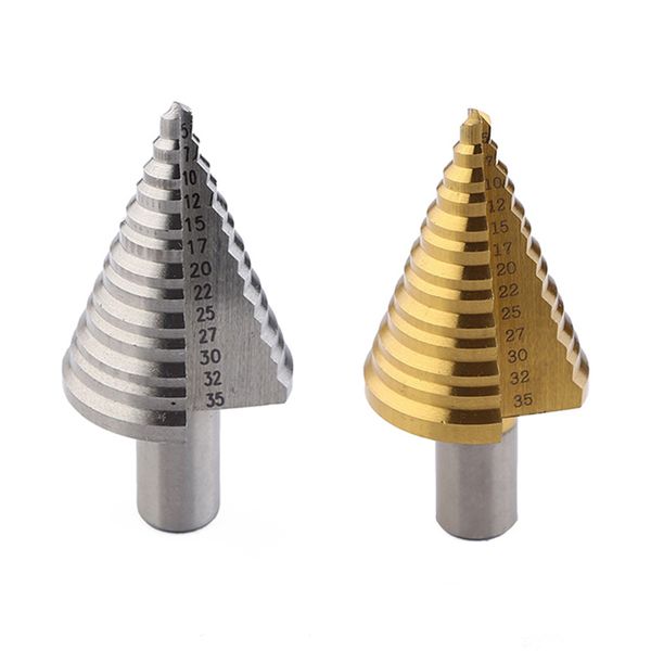 

5-35mm hss titanium plated universal step cone drill bit round shank straight flute cutter woodworking tools
