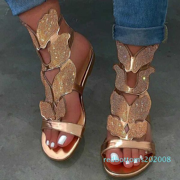 

summer gladiator women sandals platform flat peep toe crystal wings 2020 fashion rome party female ladies shoes zapatos de mujer r08, Black