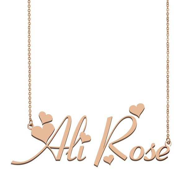 

ali-rose name necklace pendant for women girls birthday gift custom nameplate children friends jewelry 18k gold plated stainless steel, Silver