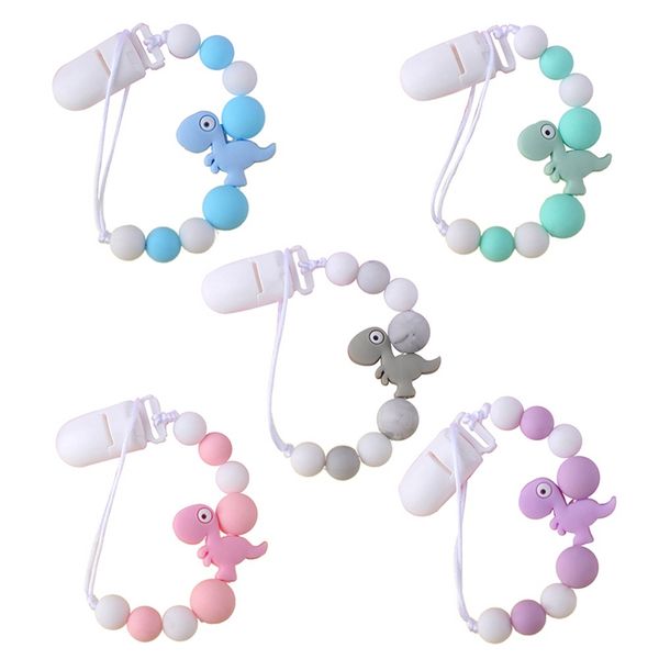 

cute cartoon handmade pacifier clips holder dinosaur silicone beads baby teether teething chain