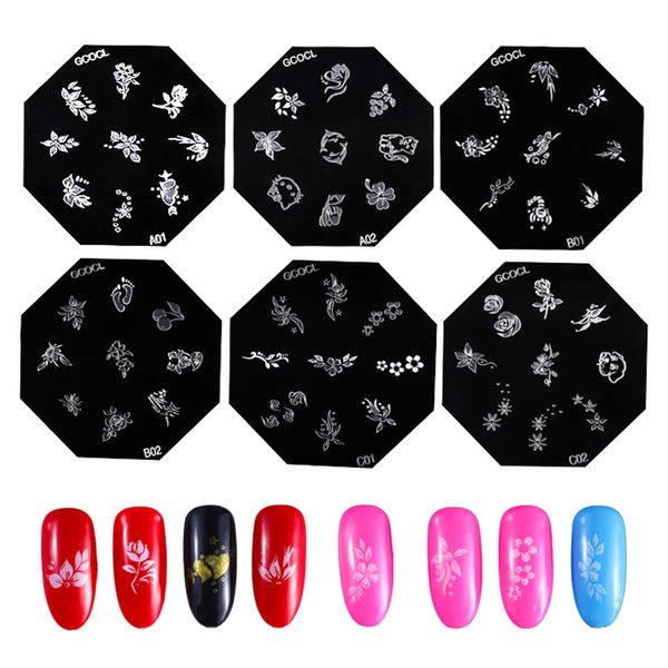 

nail stamping plates set 6pcs/9pcs accessoires for nail stamper nails arts pretty stencil cartoon decorations born design, White
