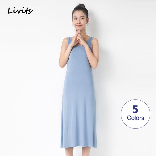 

women's dresses modal stretchy sundress a-line red white long maxi dress round neck sleeveless seamless casual plain female, Black;gray