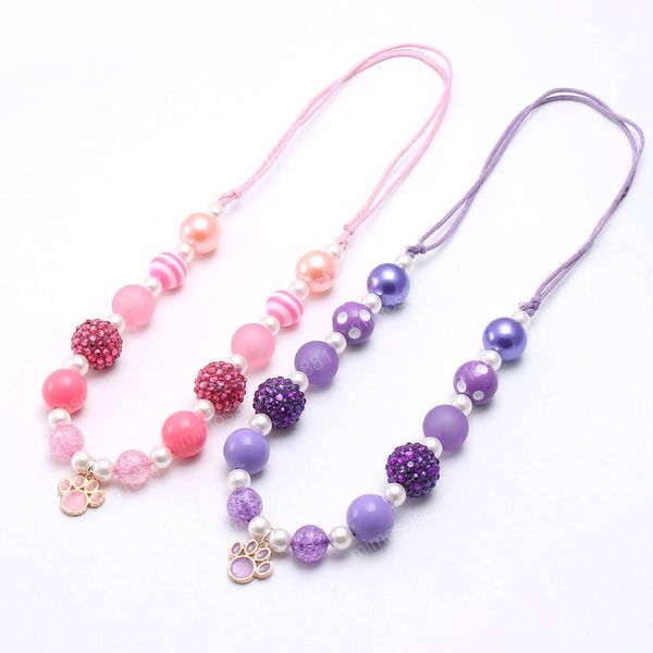 Collana di perline robuste di gioielli per bambine con ciondolo rosa con artiglio di cane, collana di corda regolabile per regalo di compleanno per bambini