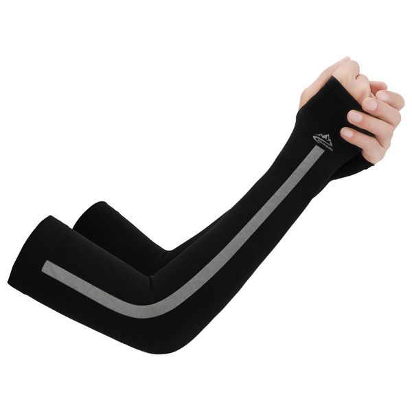

summer cycling sleeves men women breathable ice silk sunscreen cuff arm sleeves outdoor sports running arm warmer uv protection, Black
