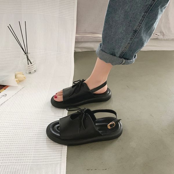 

female sandal all-match buckle strap roman sandals 2020 summer open toe med black shoes for women with heel ladies t10