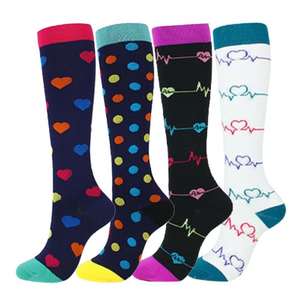 

women men compression stockings knee high heart/dot/electrocardiogram print creative lover stockings medical stockings, Black;white