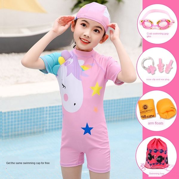 

children's girl's medium and large children's one-piece sunscreen swimsuit girl's baby's little princess's cut, White;black