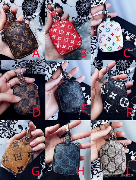 

brand design PU Leather For Airpods Cases Protective Cover Hook Clasp Keychain Anti Lost Fashion Earphone Case Protector