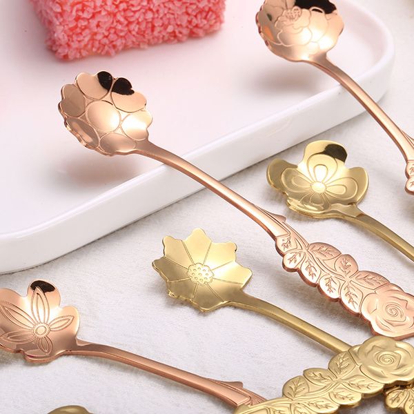

stainless steel flower spoons coffee tea scoop desert cutlery teaspoon utensils