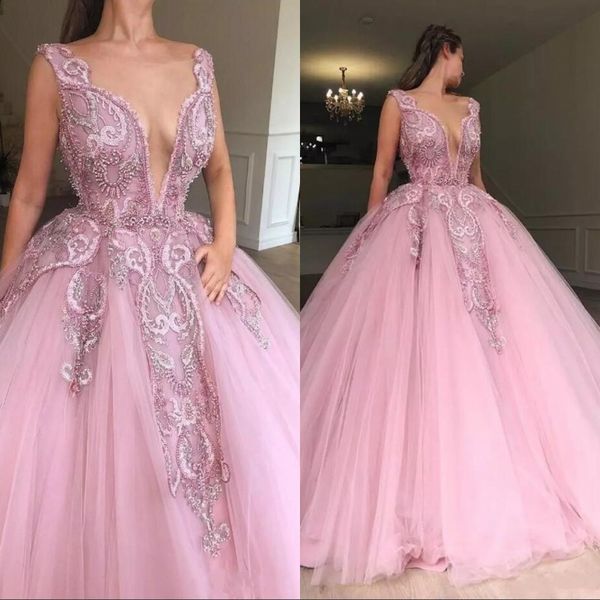 

ball gown sweet 16 quinceanera prom dresses sheer neck lace appliques beaded tulle illusion puffy party plus size evening gowns, Blue;red