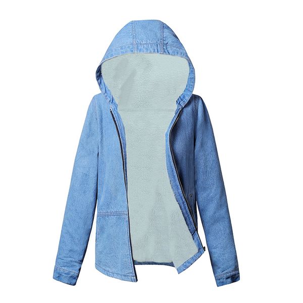 

autumn winter jacket female new 2019 women wool lining jean coat warm bomber jacket hooded outwear zipper denim for women, Black;brown