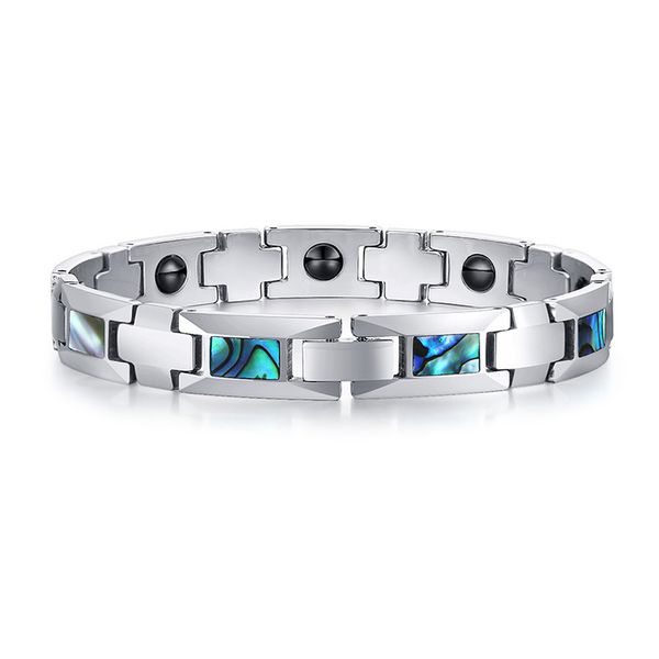 

colorful shell inlaid magnetic pure tungsten carbide bracelets for men and women, Black
