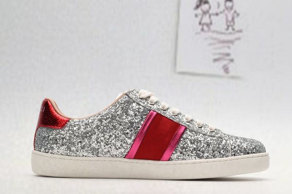 

luxury leather designer comfortable casual shoes white stitching stripe classic low men s and women couples casual shoes with box silver, Red;white