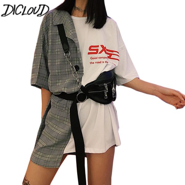 dicloud street плед строчок нерегулярного платье женщина printed высокой талия шнурок платье лето вскользь сыпучая мини платье платье, Black;pink