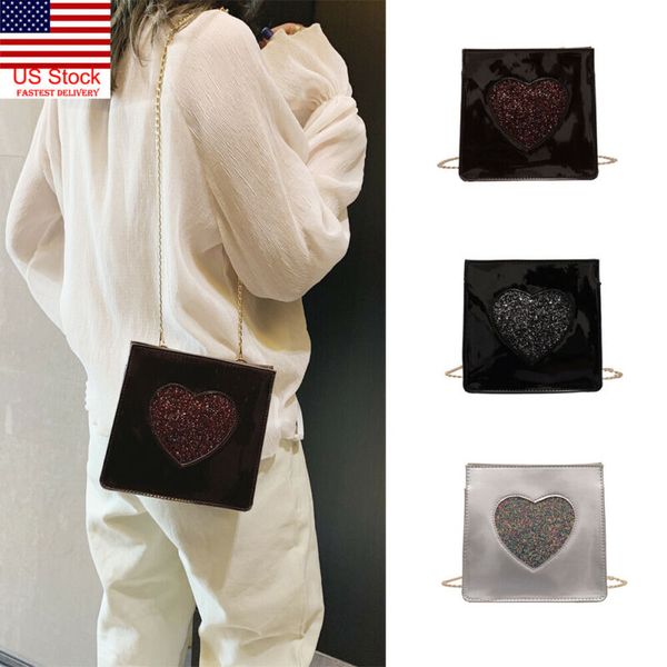 

new women's small crossbody handbag heart pu leather quilted purse with chain evening casual crossbody shoulder bag strap