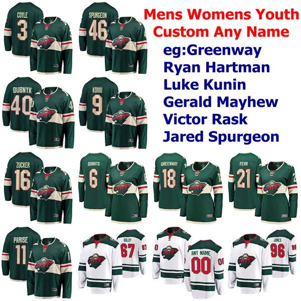 

minnesota wild jerseys greenway jersey ryan hartman luke kunin gerald mayhew victor rask green white ice hockey jerseys custom stitched, Black;red
