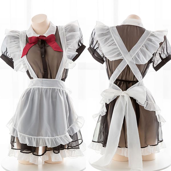 

festival stage costume female cute maid dress coaplay maid suit retro clothing transparent apron uniform new erotic lingerie 797, Black;red