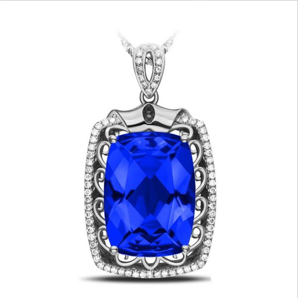 

pendant necklaces charm crystal rectangle blue necklace girls choker accessories green trendy lady 925 silver female bijou
