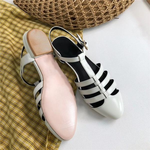 

2020 selling fashion style women's spring and summer mary jane sandals female's retro baotou low-heeled real sheepskin leather sho, Black