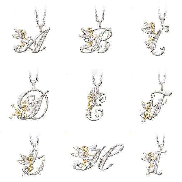 

personalized initial letter necklaces women 26 alphabets gold angle charm pendant silver choker chain for girls fashion rhinestone jewelry