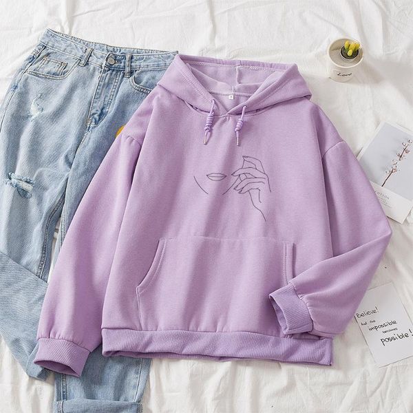 

korean oversized hoodie women's creation line art printing cotton sweatshirts women pullover jumper outfits aesthetic harajuku, Black