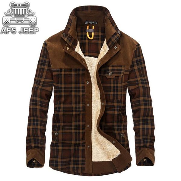 

Winter Snow Warm Men Shirts Thick Lined Plaid Plus Size Brand Afs Jeep 100 %Cotton 2018 New Windbreaker Casual Male Blouses