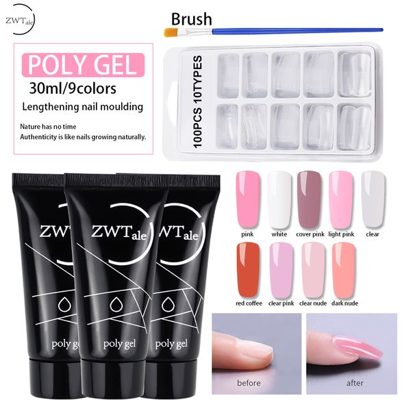 

30g polygel nail acrylic poly gel pink white clear crystal uv led builder gel tips quick extension for manicure, Red;pink