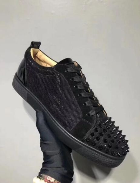 

low snake leather gold spikes casual flats red bottom shoes new luxury for men and womens party designer sneakers lovers genuine s01, Black
