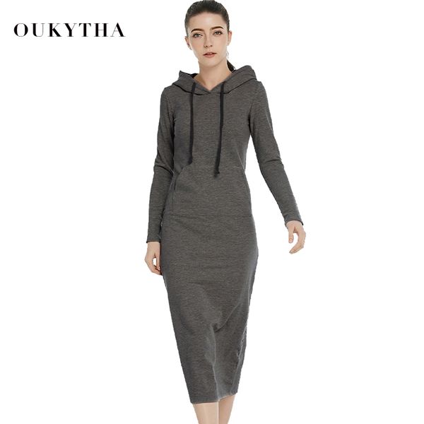 

women's hoodies & sweatshirts oukytha 2021 autumn and spring women floor-length dress casual hips long style hooded lady thickening m15, Black