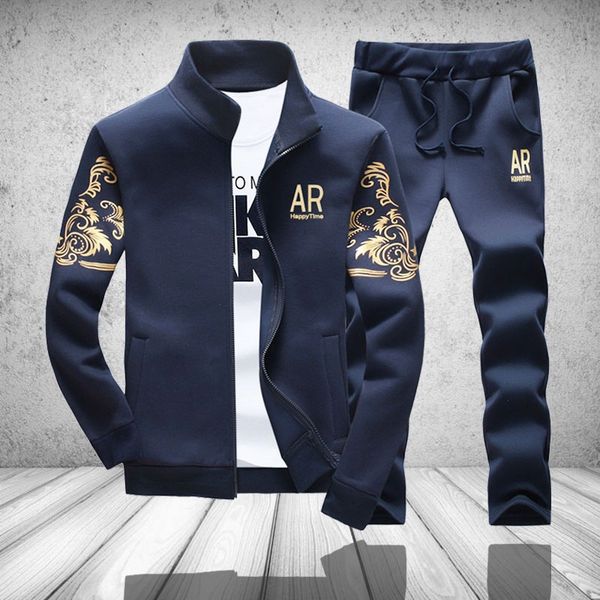 

mens tracksuit outwear hoodie set 2 pieces autumn sporting track suit male fitness stand collar sweatshirts jacket+pants sets, Gray