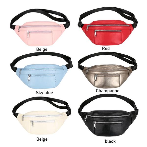 

solid colour fanny women waist bag shoulder crossbody bags zipper pu leather chest belt pack for outdoor travelling