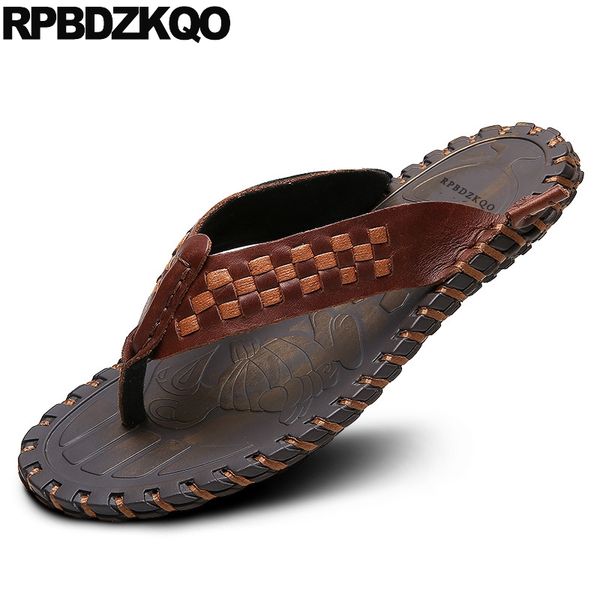 

flip flop breathable 2019 shoes slippers woven leather brown roman men gladiator sandals summer native slides black