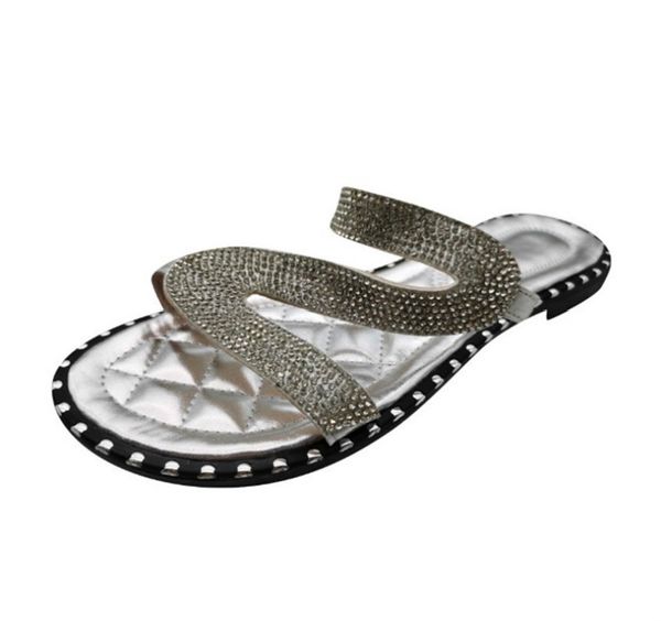 

women sandals shoes casual outside slippers stick the rhinestone flat buckle slippers ph-cfy20050914, Black