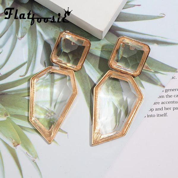 

flatfoosie big bohemian style crystal dangle drop earring for women statement transparent glass wedding earrings jewelry, Silver