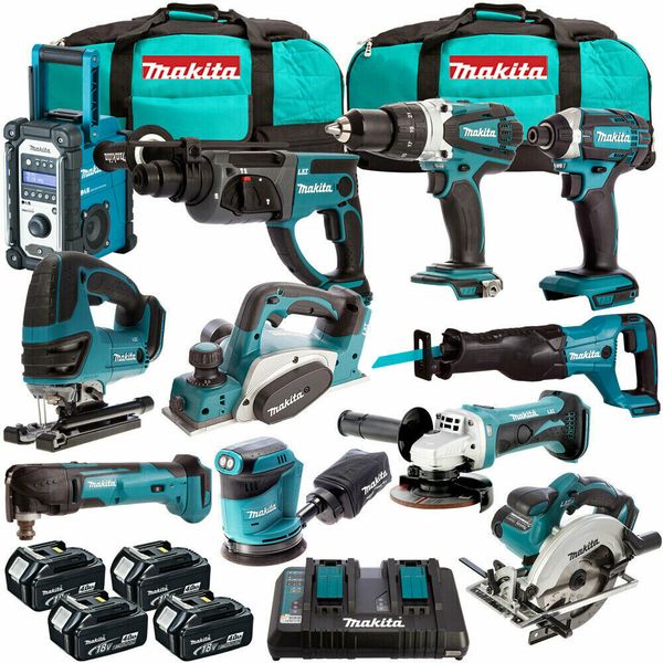 

2019 makita mak11pc 18v lxt li ion 11pc power tool kit with 4 x 4ah batterie charger