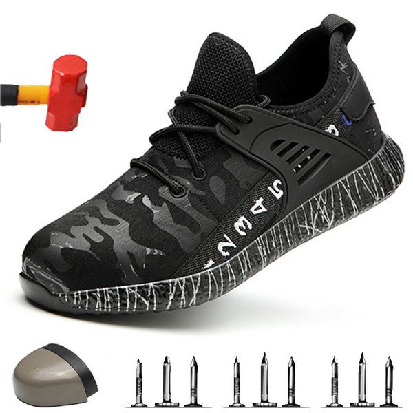 

non-slip indestructible work boots; outdoor wear-resistant deodorant work shoes; 2019 anti-smashing anti puncture safety shoes, Black