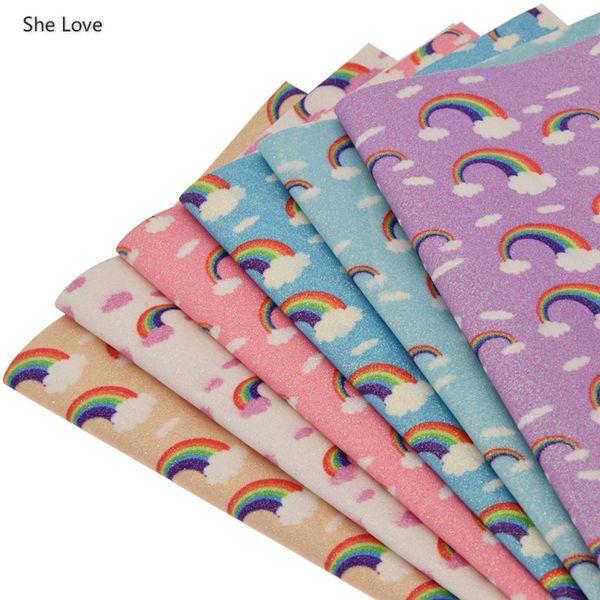 

she love a4 artificial synthetic leather printed rainbow cloud glitter sewing fabric diy home decorations crafts, Black;white