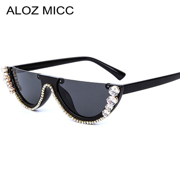 

luxury rhinestone sunglasses women fashion half frame cat eye women sunglasses diamond female eyeglassesa687, White;black