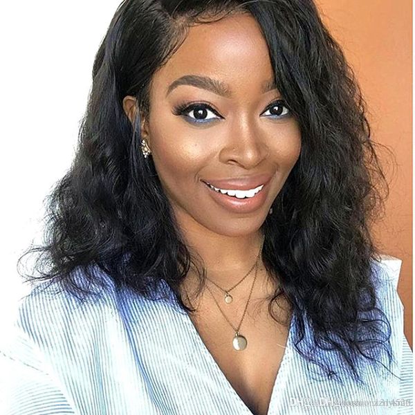 

объемная волна короткие фронта шнурка человеческих волос парики бразильские боб парики предварительно сорвал волос натуральный волнистый пол, Black