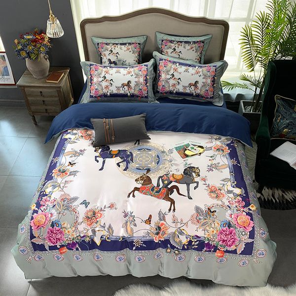 

famvotar 4 pcs high-end luxury bedding set royal exquisite horse print duvet cover bed set king  size drop dropshipping