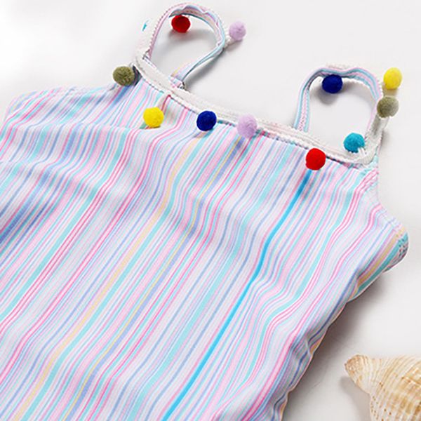 

peachtan cute one piece swimsuit for children 2020 strip swimwear for girls colorful beachwear for children summer bathing suit, White