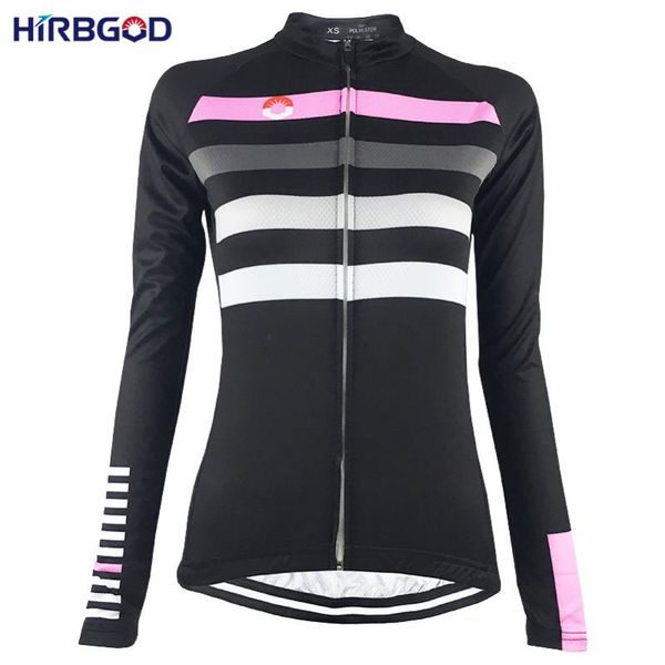 

racing jackets hirbgod stylish pink stripe lady cycling jersey women long sleeve dh mtb bicycle clothing shirt ciclismo maillot-hk038, Black;red