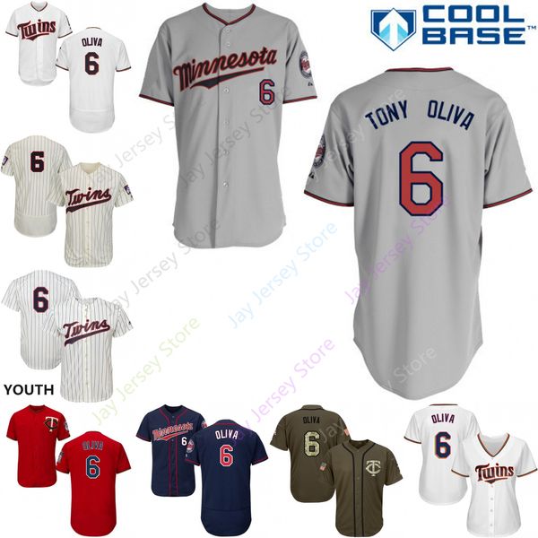 

Custom Minnesota 6 Tony Oliva Jersey Twins Jerseys Cool Base Flexbase White Black Red Grey Home Away Men Women Youth All Stitched