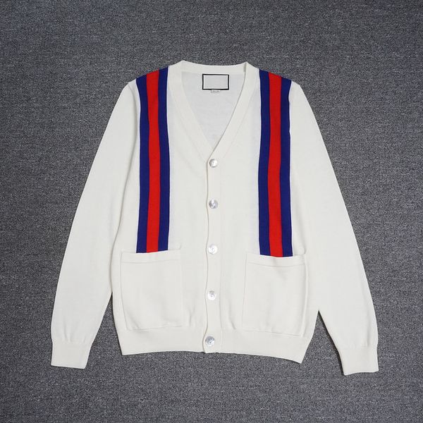 

18 fa hion weater pullover men de igner weater long leeve red and blue tripe v neck pocket knitwear luxury weater winter new men