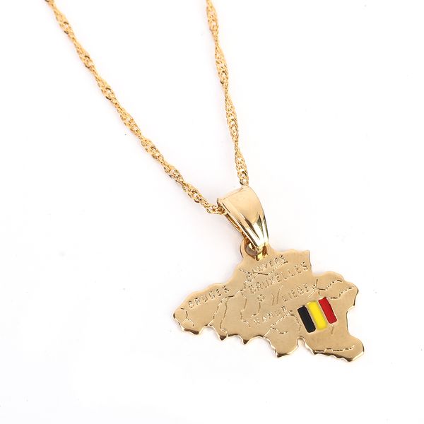 

belgium map pendant necklace kingdom of belgium national flag lettering map pendant women men jewelry, Silver